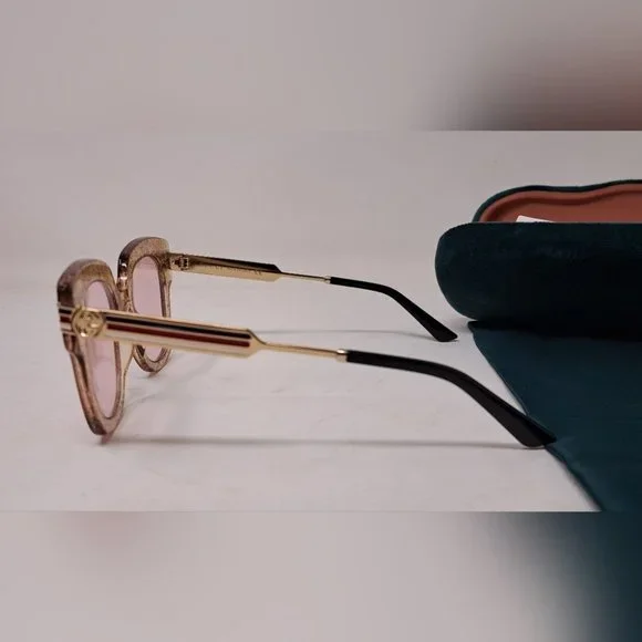 Gucci Sunglasses Gold Glitter Cat Eye  Square GG0281SA 004 50-23-146 - Picture 9 of 15